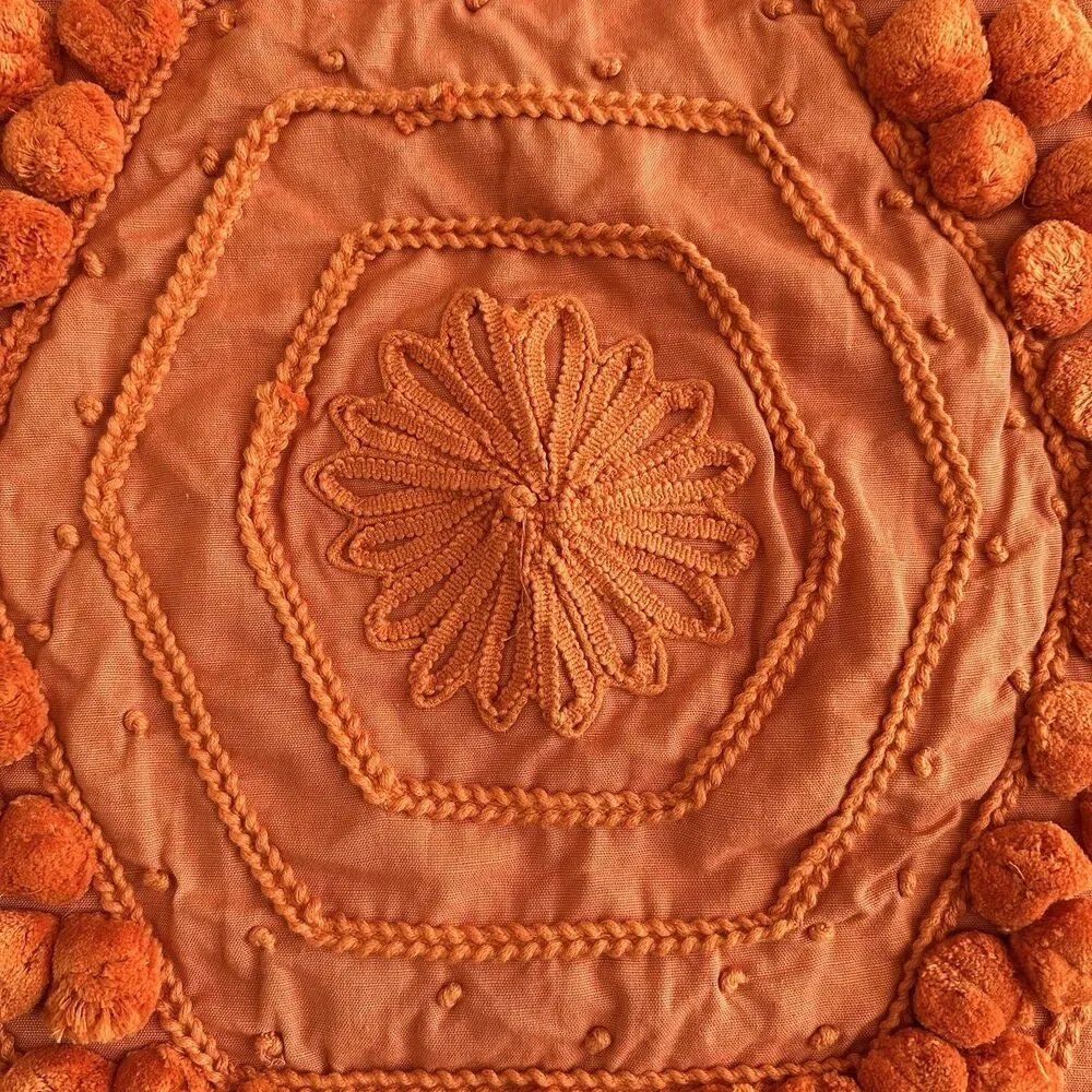 2 Pottery Barn Pom Pom Pillow Cover Orange Clementine Square Embroidered 20x20